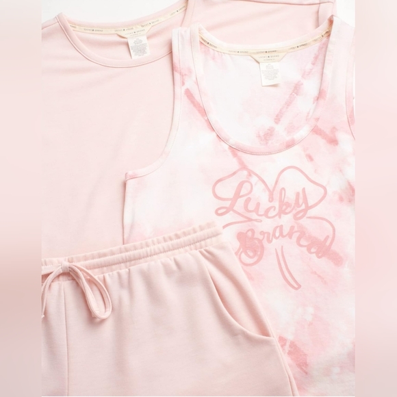 Lucky Brand 3 Piece Tee, Tank And Short Pajama Set - Picture 2 of 10